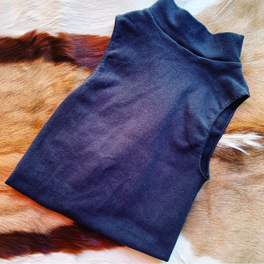 GOOD AMERICAN bodysuit ribbed mock neck style 1/2 black sleeveless tank XS